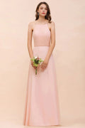 Halter Bridesmaid Dress Pink Floor Length Formal Event Dress