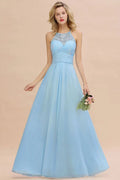 Vestido de Dama de Honra em Chiffon com Renda Floral, Corte em A, Sem Mangas e Folhos, Vestido para Convidada de Casamento