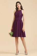 Halter-Spitzenkleid für Brautjungfern, Chiffon, ärmellos, kurzes Kleid