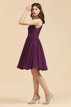 Halter-Spitzenkleid für Brautjungfern, Chiffon, ärmellos, kurzes Kleid