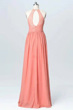 Vestidos de Damas de Honra em Chiffon Longo com Renda Pêssego BD060