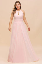 Halter Rosa Brautjungfernkleid Große Größen Chiffon Hochzeitsfestkleid für Mädchen