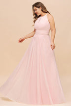 Halter Rosa Brautjungfernkleid Große Größen Chiffon Hochzeitsfestkleid für Mädchen