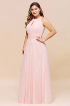Halter Rosa Brautjungfernkleid Große Größen Chiffon Hochzeitsfestkleid für Mädchen