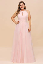 Halter Rosa Brautjungfernkleid Große Größen Chiffon Hochzeitsfestkleid für Mädchen
