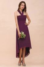 Halter lila Hi-Lo Brautjungfernkleid Chiffon Cocktailkleid