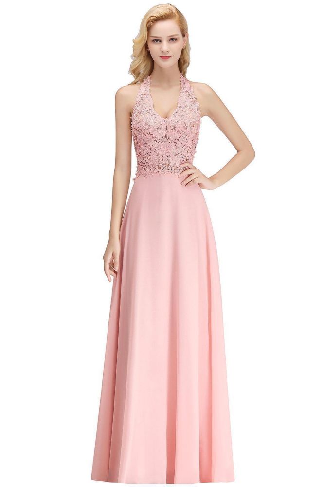 Vestido de Festa Sem Mangas com Aplicações Florais, Corte A, Comprimento Até ao Chão, Vestido de Dama de Honra
