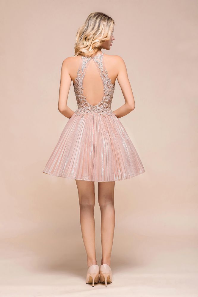Abito corto scintillante con spalline, pizzo floreale, linea a trapezio, per festa di fine anno, lunghezza al ginocchio