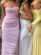 Henry | Robe de bal rose sans manches à bretelles spaghetti longueur au sol style sirène