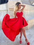 Robes de bal et de retour à la maison en satin rouge, décolleté cœur, ligne A haute et basse, robes de soirée formelles