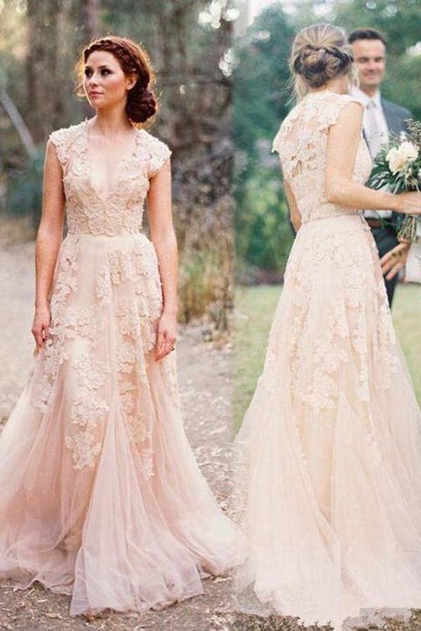 Vestido de Noiva de Alta Qualidade, Comprimento até ao Chão, Sem Mangas e com Decote em V, com Renda