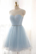 Charming Light Blue Tulle Short Prom Dresses, A-line Homecoming Dresses