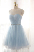 Charming Light Blue Tulle Short Prom Dresses, A-line Homecoming Dresses