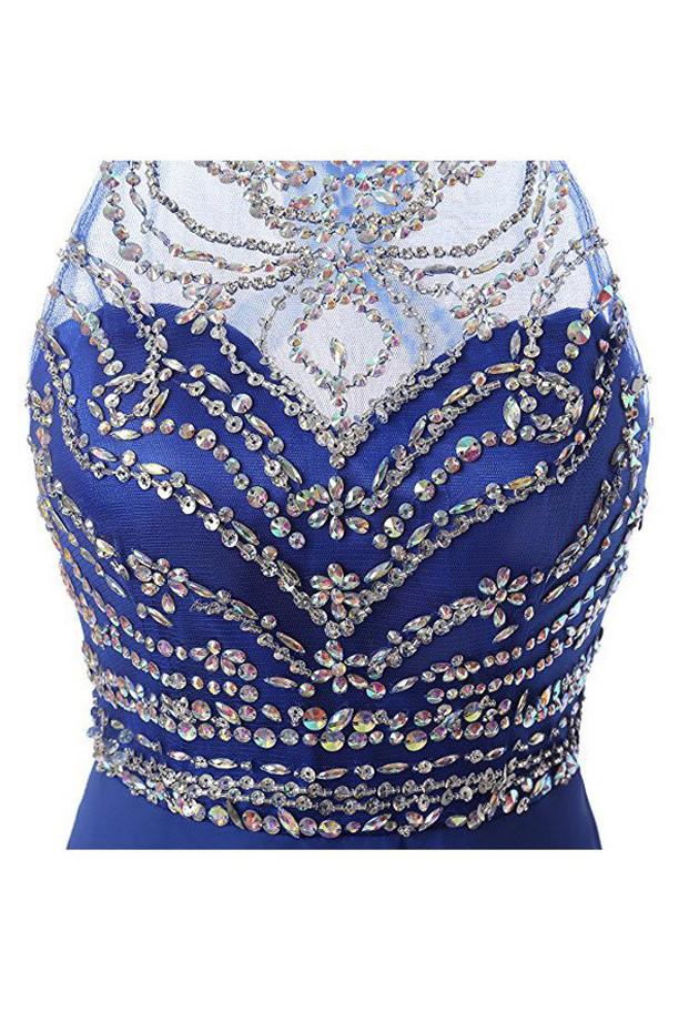 Blue A Line Chiffon Beaded Homecoming Dresses, Short Prom Dresses