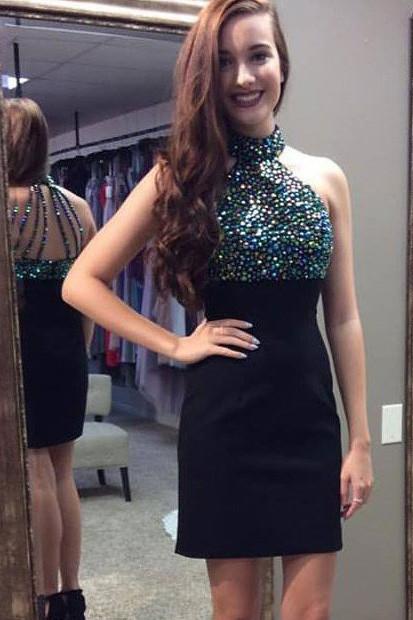 Vestiti per feste di fine anno con corpetto nero piccolo decorato con perline di strass, abiti per ragazze