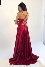 Vestidos de fiesta de satén con escote en V y abertura en vestido de fiesta SYP3