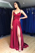 Vestidos de fiesta de satén con escote en V y abertura en vestido de fiesta SYP3