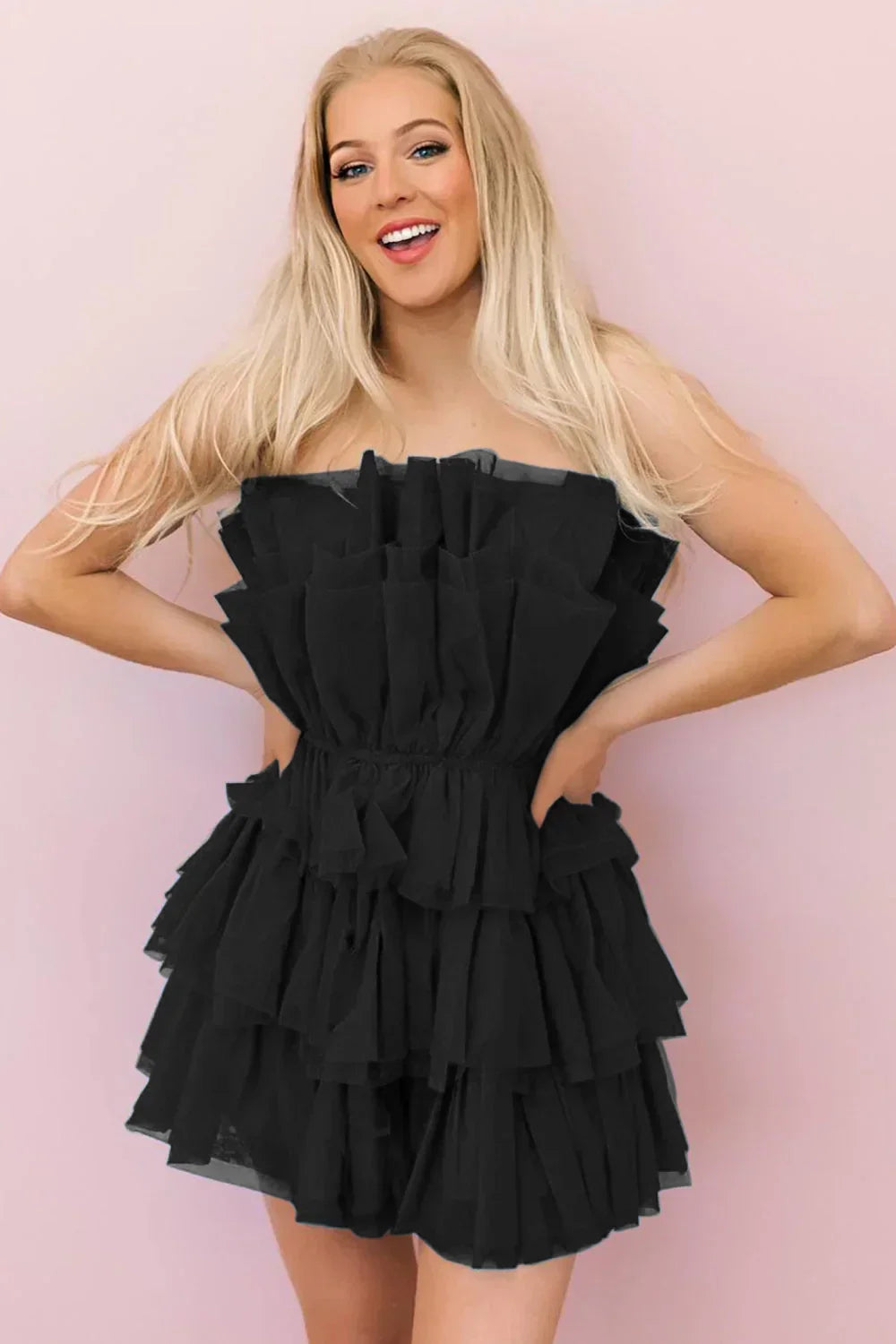 Hailey | Vestido Curto Sem Alças em Linha A para Festa de Regresso a Casa