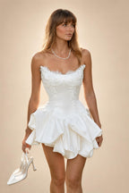 Luxury Ivory Delicate Lace Trim Sweetheart Flared Ruffle Wedding Dress ZP045