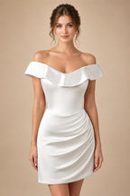 Luxury Lvory Ruched Bodycon Mini Wedding Dress ZP047