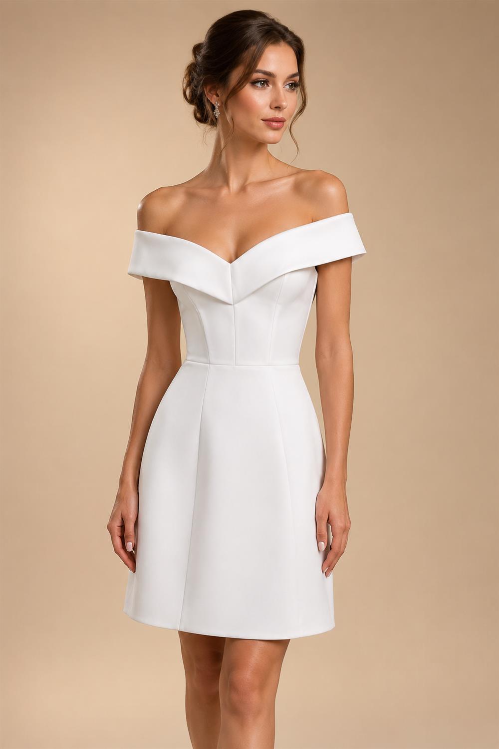 Luxury Lvory Ruched Bodycon Mini Wedding Dress ZP047