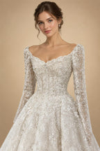 Elegant Off White Off-the-Shoulder Lace Short Wedding Dress ZP048