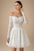 Elegant Off White Off-the-Shoulder Lace Short Wedding Dress ZP048