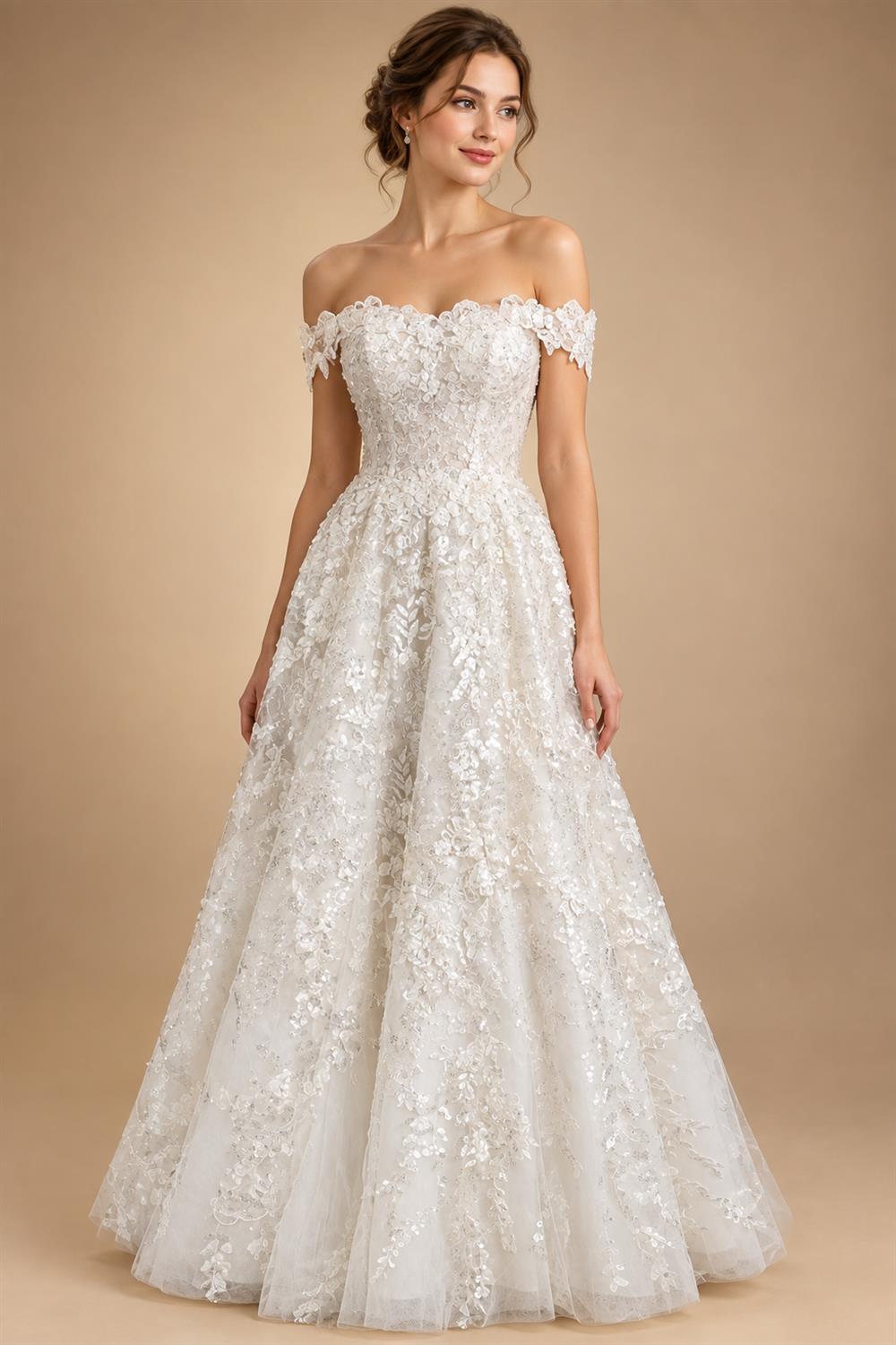 Elegant Off White Off-the-Shoulder Lace Short Wedding Dress ZP048