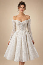 Elegant Off White Off-the-Shoulder Lace Short Wedding Dress ZP048