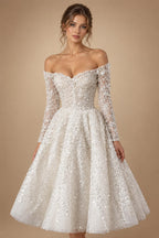 Elegant Off White Off-the-Shoulder Lace Short Wedding Dress ZP048