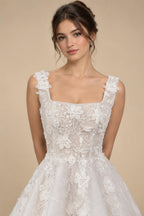 Luxury Off White 3D Floral Appliqué Short Wedding Dress with Sparkle Tulle ZP049