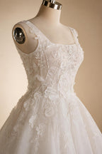 Luxury Off White 3D Floral Appliqué Short Wedding Dress with Sparkle Tulle ZP049