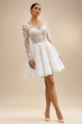 Elegant Off White Long Sleeve Lace Short Wedding Dress ZP050