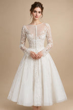 Elegant Off White Long Sleeve Lace Short Wedding Dress ZP050