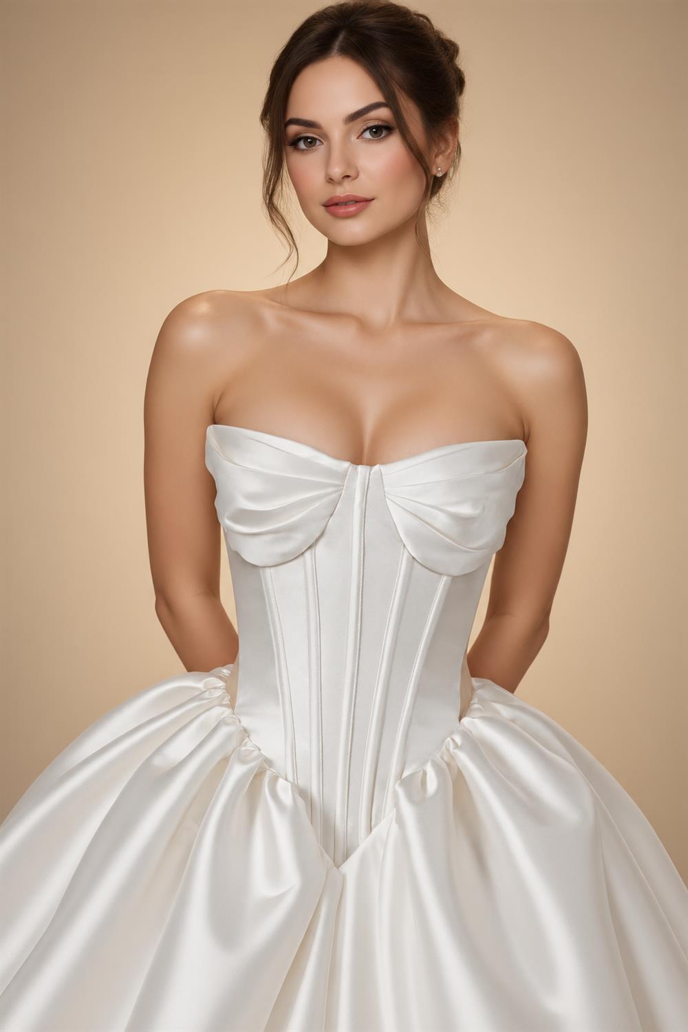 Elegant Lvory Off-the-Shoulder Satin Wedding Dress with Large Bow ZP051