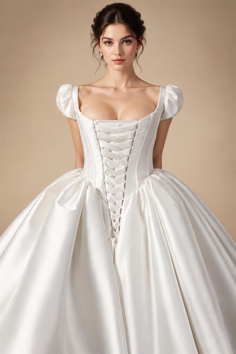 Elegant Lvory Off-the-Shoulder Satin Wedding Dress with Large Bow ZP051