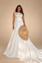 Romantic White Sleeveless Satin Wedding Dress with Low Back ZP052