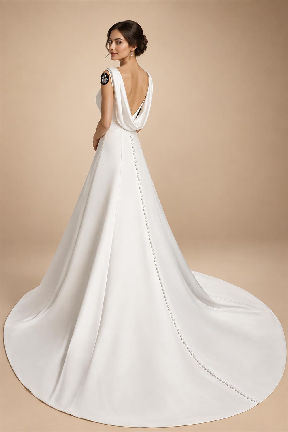 Romantic White Sleeveless Satin Wedding Dress with Low Back ZP052