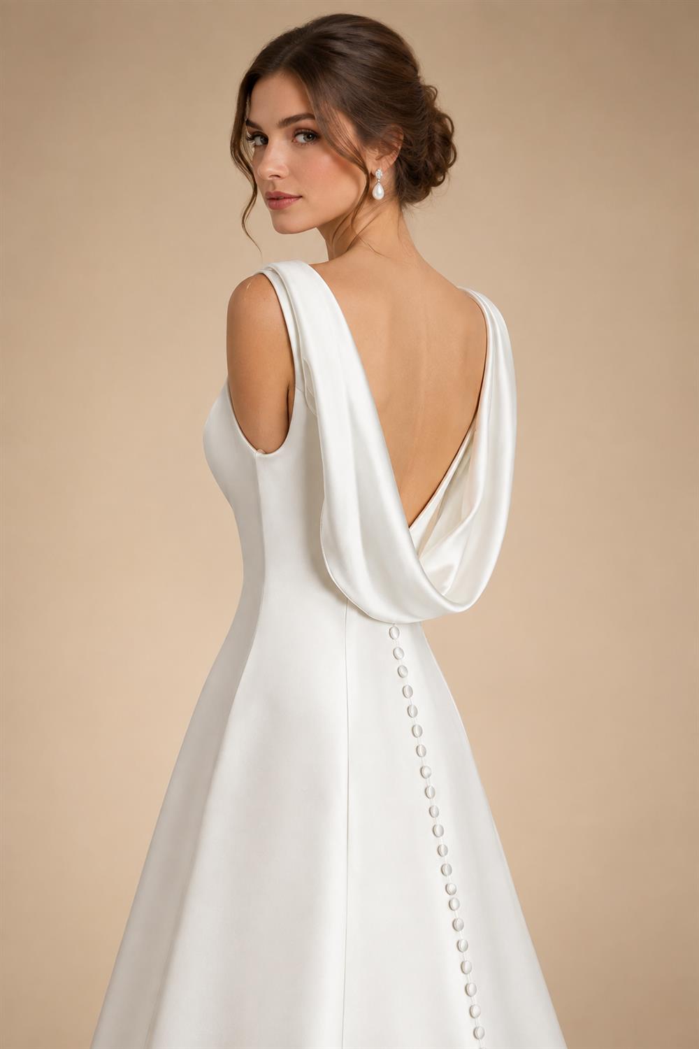 Romantic White Sleeveless Satin Wedding Dress with Low Back ZP052