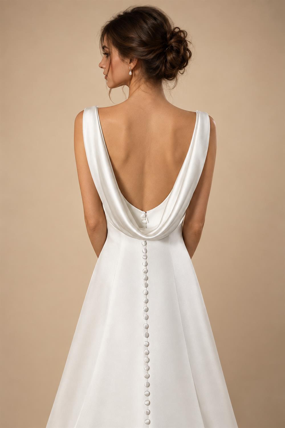 Romantic White Sleeveless Satin Wedding Dress with Low Back ZP052