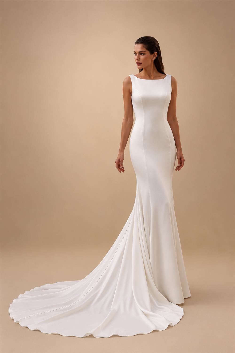 Romantic White Sleeveless Satin Wedding Dress with Low Back ZP052