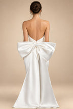 Glamorous Lvory Satin Wedding Dress with Buttons & Train ZP053