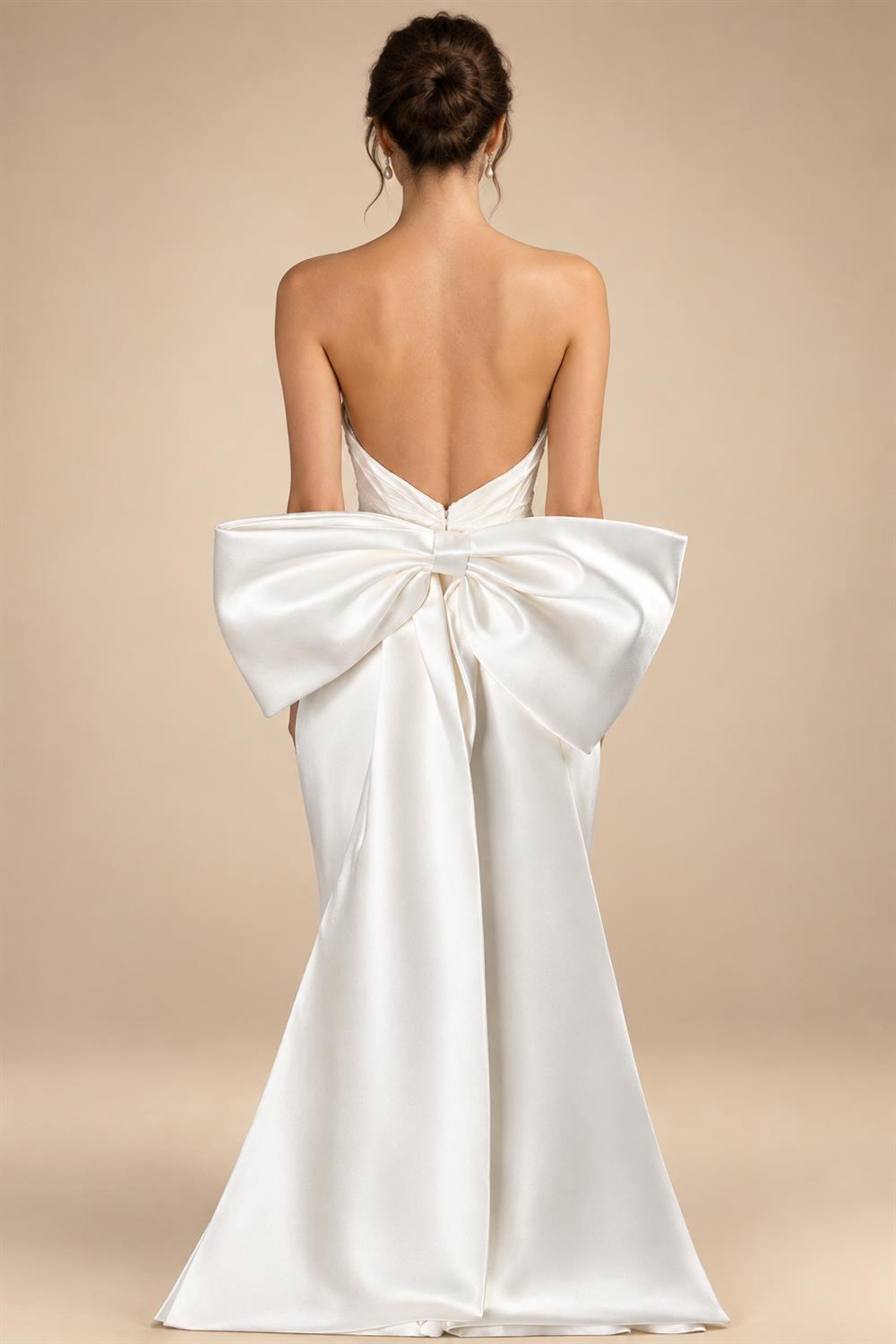 Glamorous Lvory Satin Wedding Dress with Buttons & Train ZP053