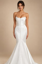 Glamorous Lvory Satin Wedding Dress with Buttons & Train ZP053