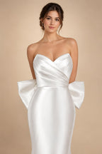 Glamorous Lvory Satin Wedding Dress with Buttons & Train ZP053