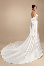 Glamorous Lvory Satin Wedding Dress with Buttons & Train ZP053