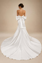 Glamorous Lvory Satin Wedding Dress with Buttons & Train ZP053