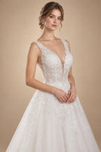 Dreamy White Glitter Tulle Wedding Dress with Lace Bodice and Corset Back ZP054