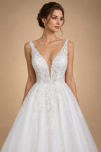 Dreamy White Glitter Tulle Wedding Dress with Lace Bodice and Corset Back ZP054