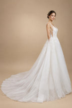 Dreamy White Glitter Tulle Wedding Dress with Lace Bodice and Corset Back ZP054